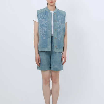 Tung Flower Denim Chinese-style Vest
