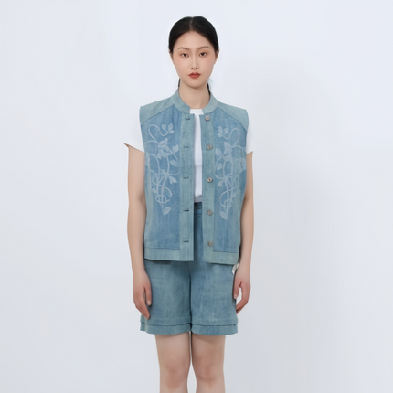 Tung Flower Denim Chinese-style Vest