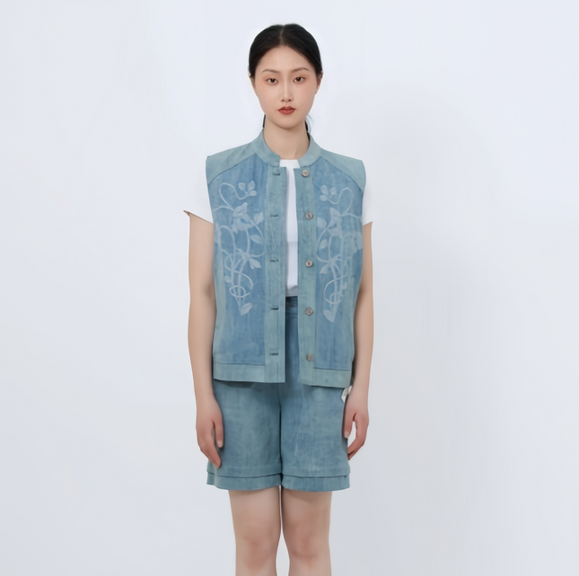 Tung Flower Denim Chinese-style Vest