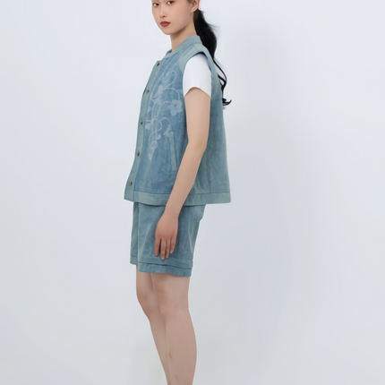 Tung Flower Denim Chinese-style Vest