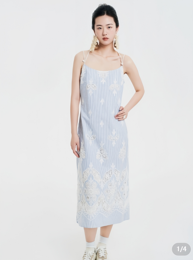 Yunchuan Chinese Lace Carved Halter Dress