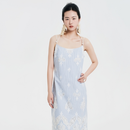 Yunchuan Chinese Lace Carved Halter Dress
