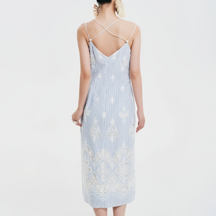 Yunchuan Chinese Lace Carved Halter Dress