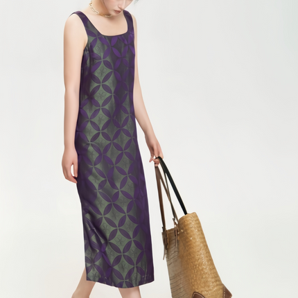 RONG Purple and Green copper coin Flower Vest Dress