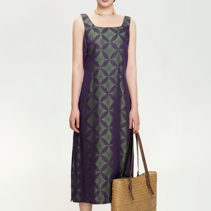 RONG Purple and Green copper coin Flower Vest Dress