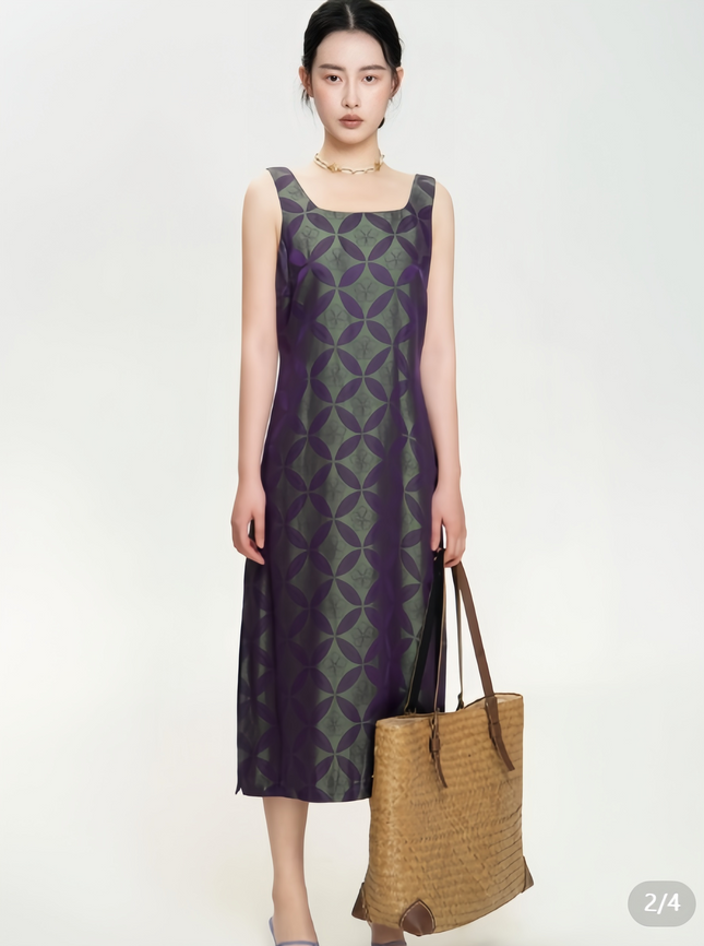 RONG Purple and Green copper coin Flower Vest Dress