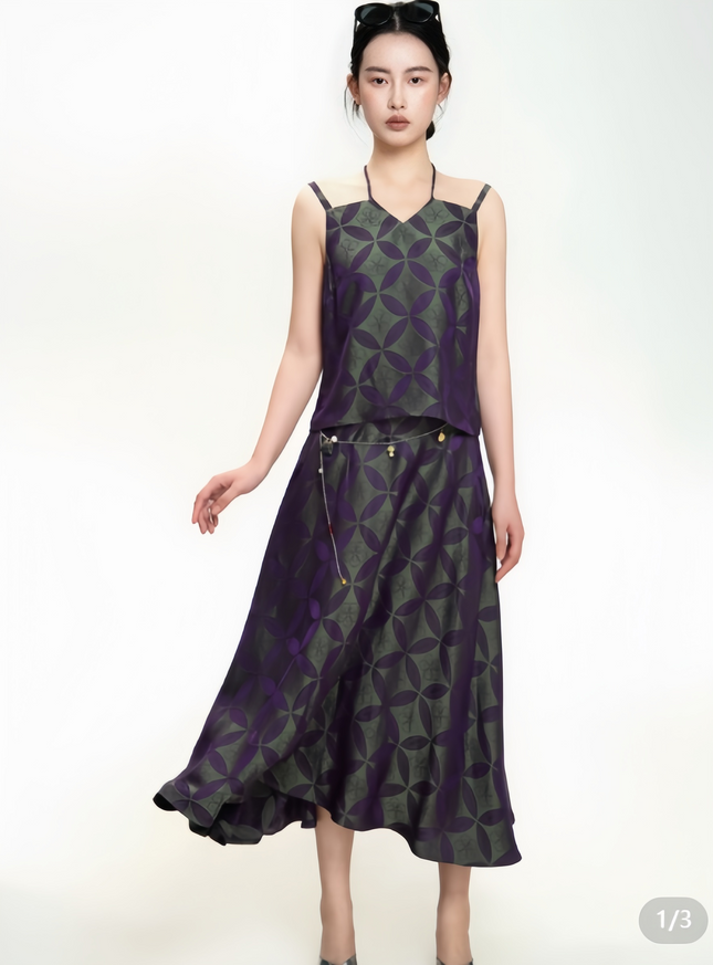 RONG Purple and Green Copper Coin Flower Sling · Half skirt